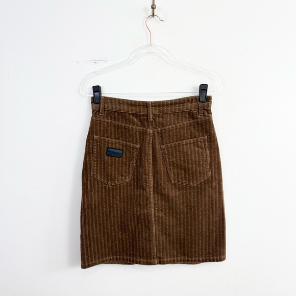 GANNI Brown Stretch Corduroy Mini Skirt Organic Cotton Size 38 - Picture 5 of 8